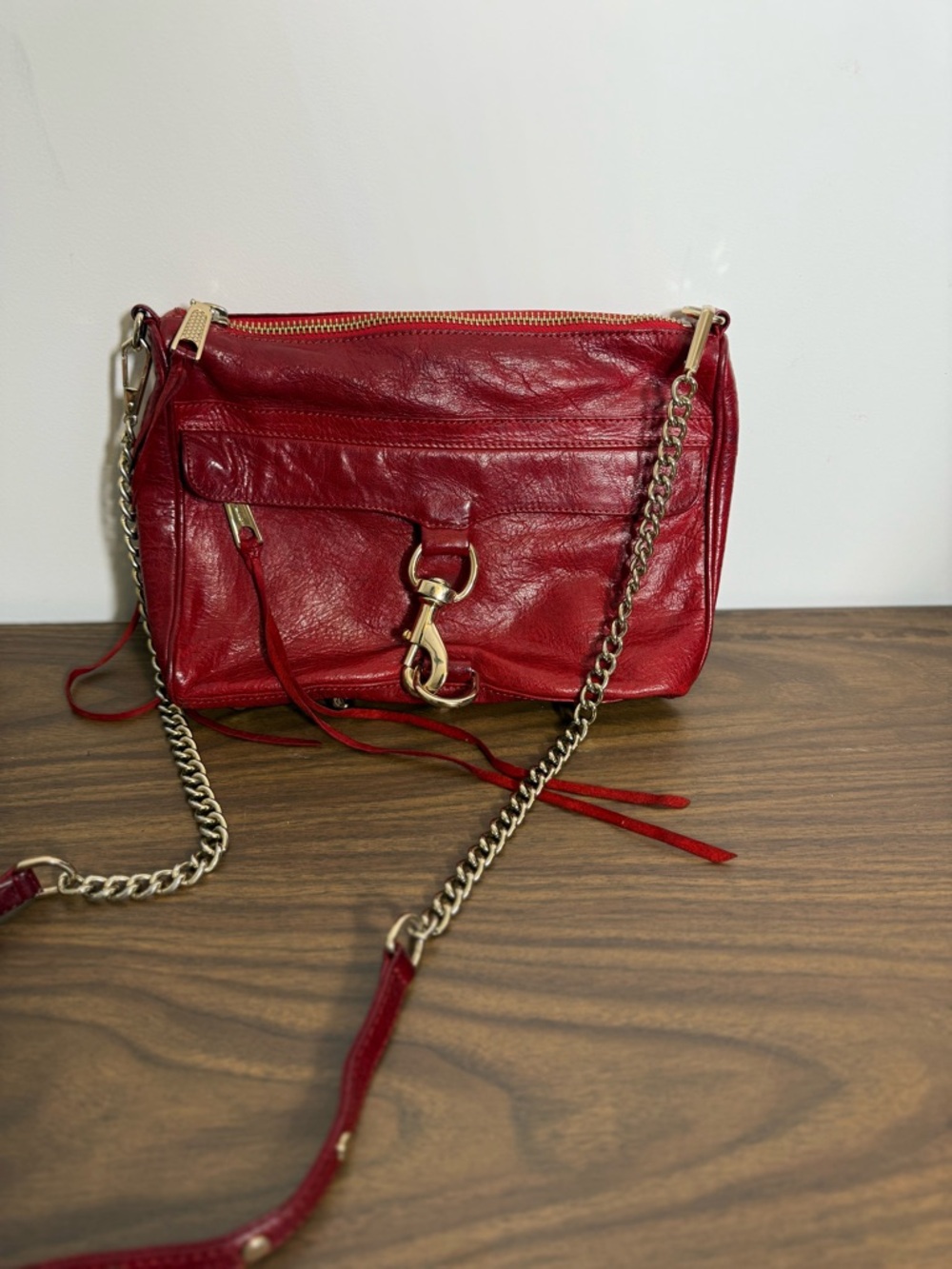 Rebecca Minkoff Red Glazed Leather Mini MAC Crossbody – Gold Hardware